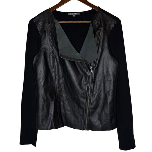 Michael Stars Leather Front Black Moto Jacket, size Medium - Picture 1 of 5